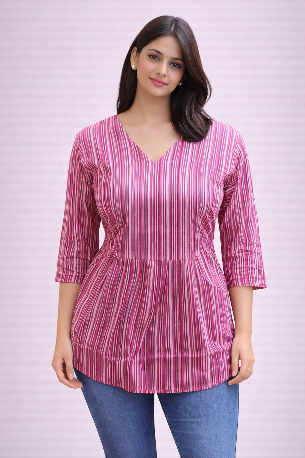Pink Pure Cotton Peplum Short Kurti