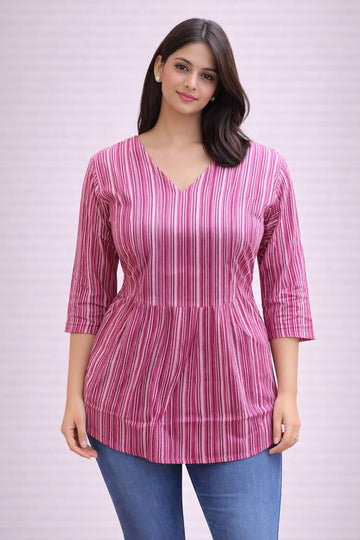Pink Pure Cotton Peplum Short Kurti
