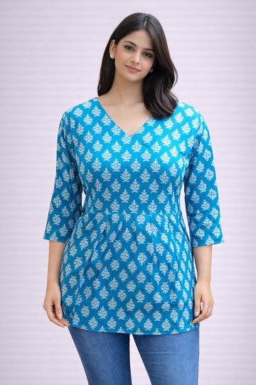 Sky Blue Pure Cotton Peplum Short Kurti