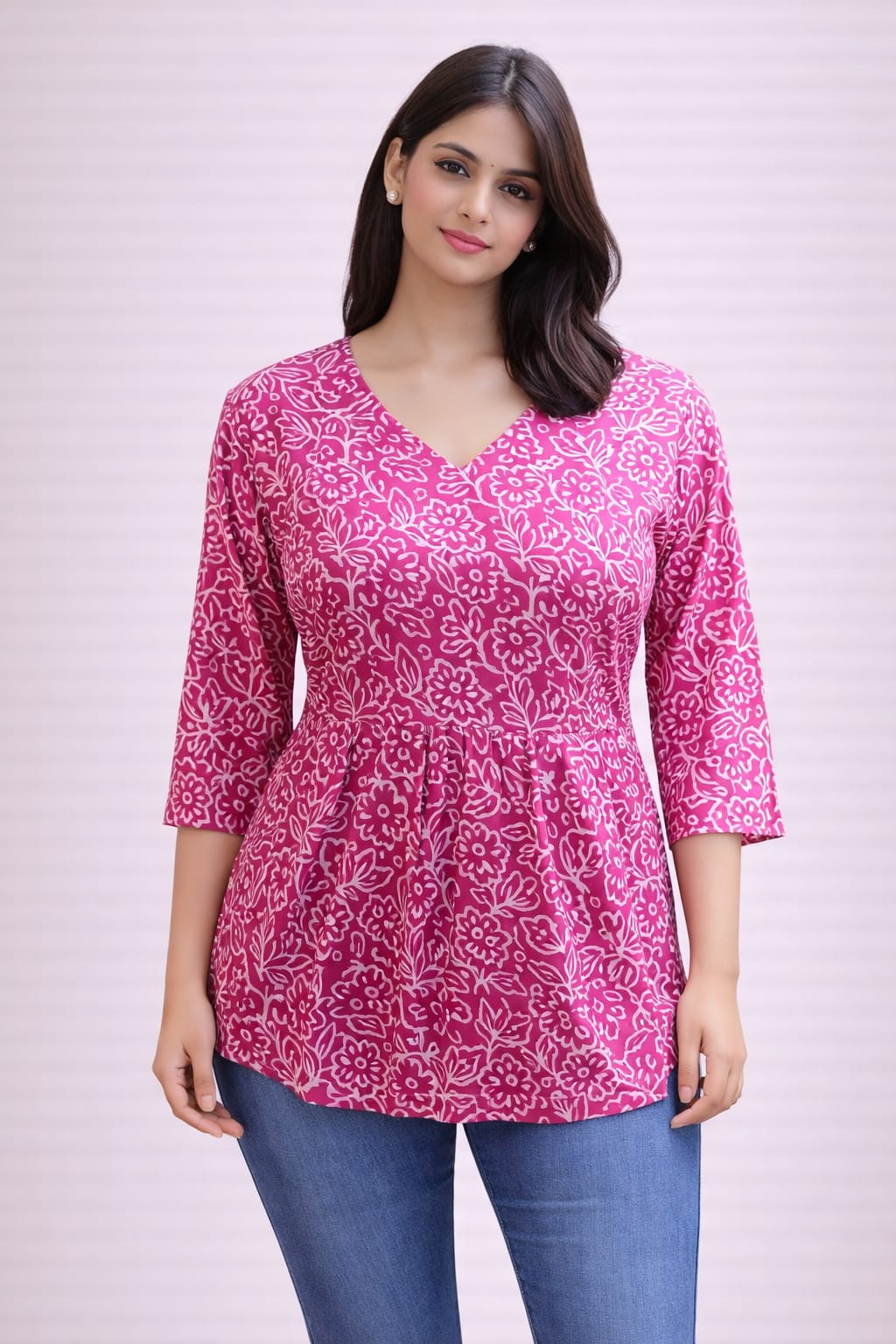 Pink Pure Cotton Peplum Short Kurti
