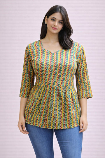 Yellow  Pure Cotton Peplum Short Kurti