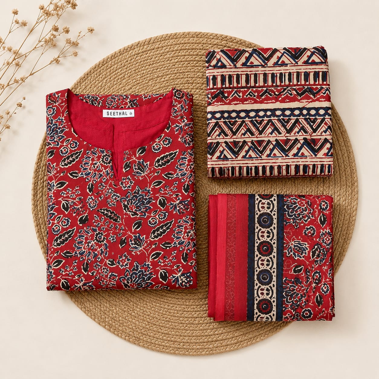 Maroon Soft Printed Cotton 3 Piece Kurta Set With Lining for Women | Office & Daily Wear - 2006