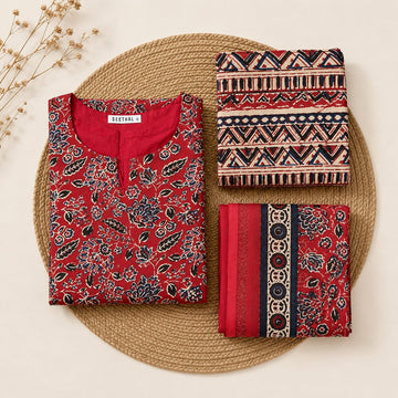 Maroon Soft Printed Cotton 3 Piece Kurta Set With Lining for Women | Office & Daily Wear - 2006