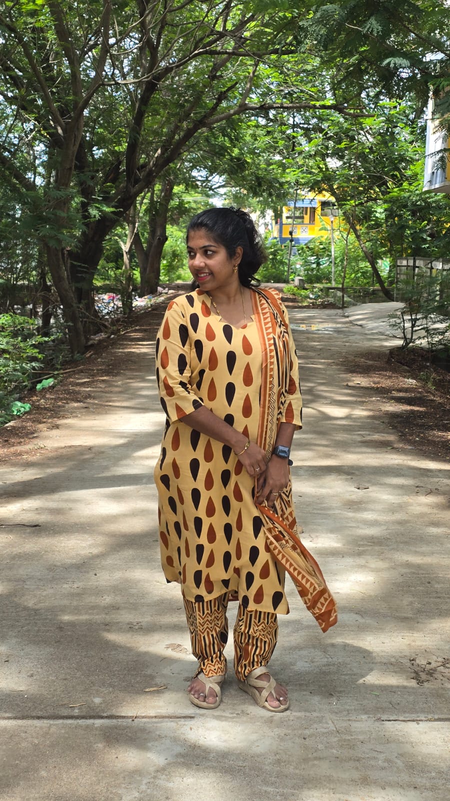 Light Cream Soft Printed Cotton 3 Piece Kurta Set With Lining for Women | Office & Daily Wear