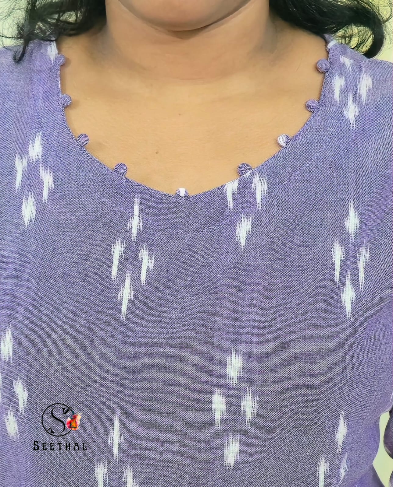 Lavender Ikkat Cotton Side Slit Kurti with Adjustable Back Corset