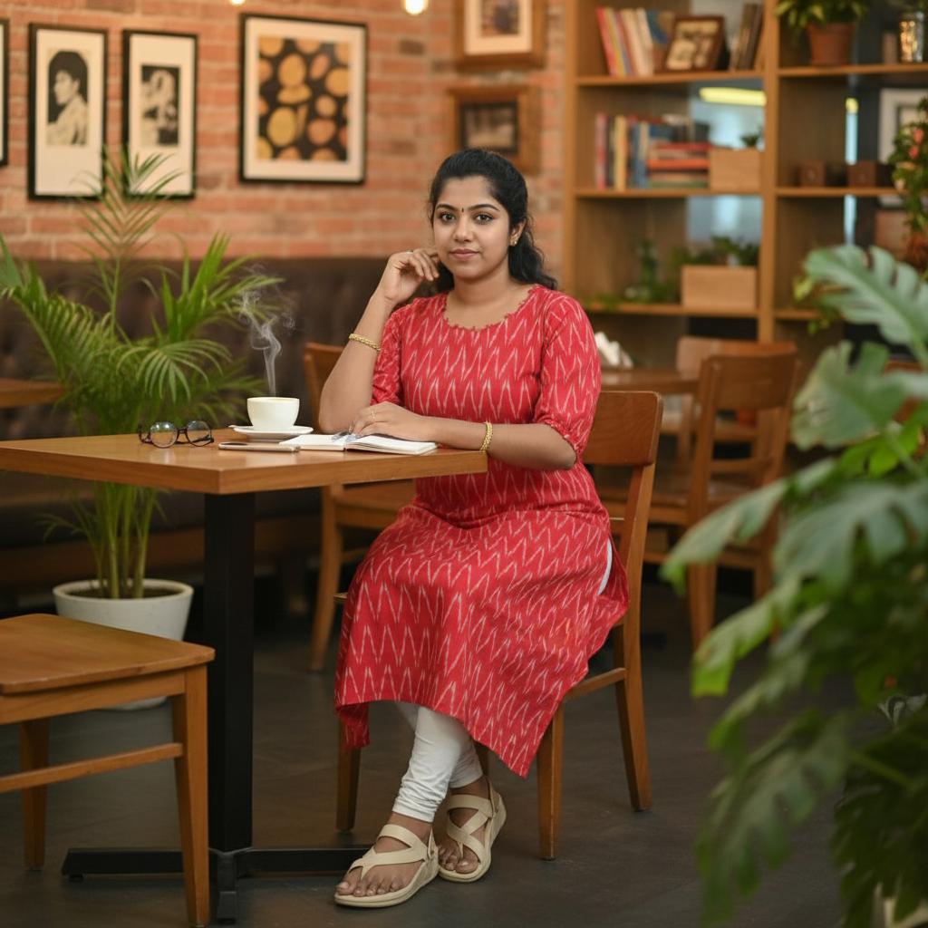 Red Ikkat Cotton Side Slit Kurti with Adjustable Back Corset