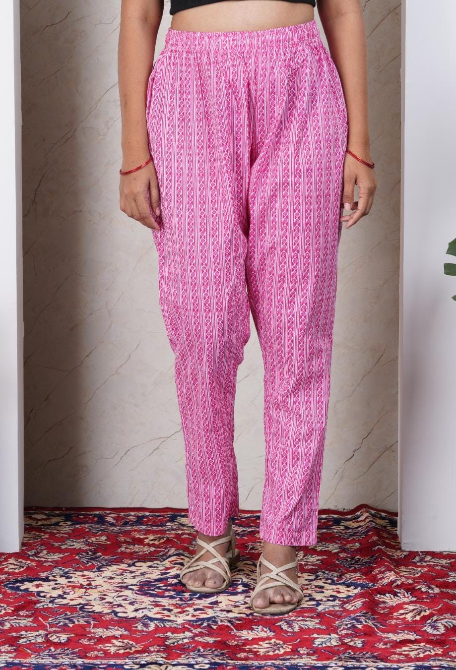 Pink Soft Printed Cotton Kurta Pant (Only Bottom)