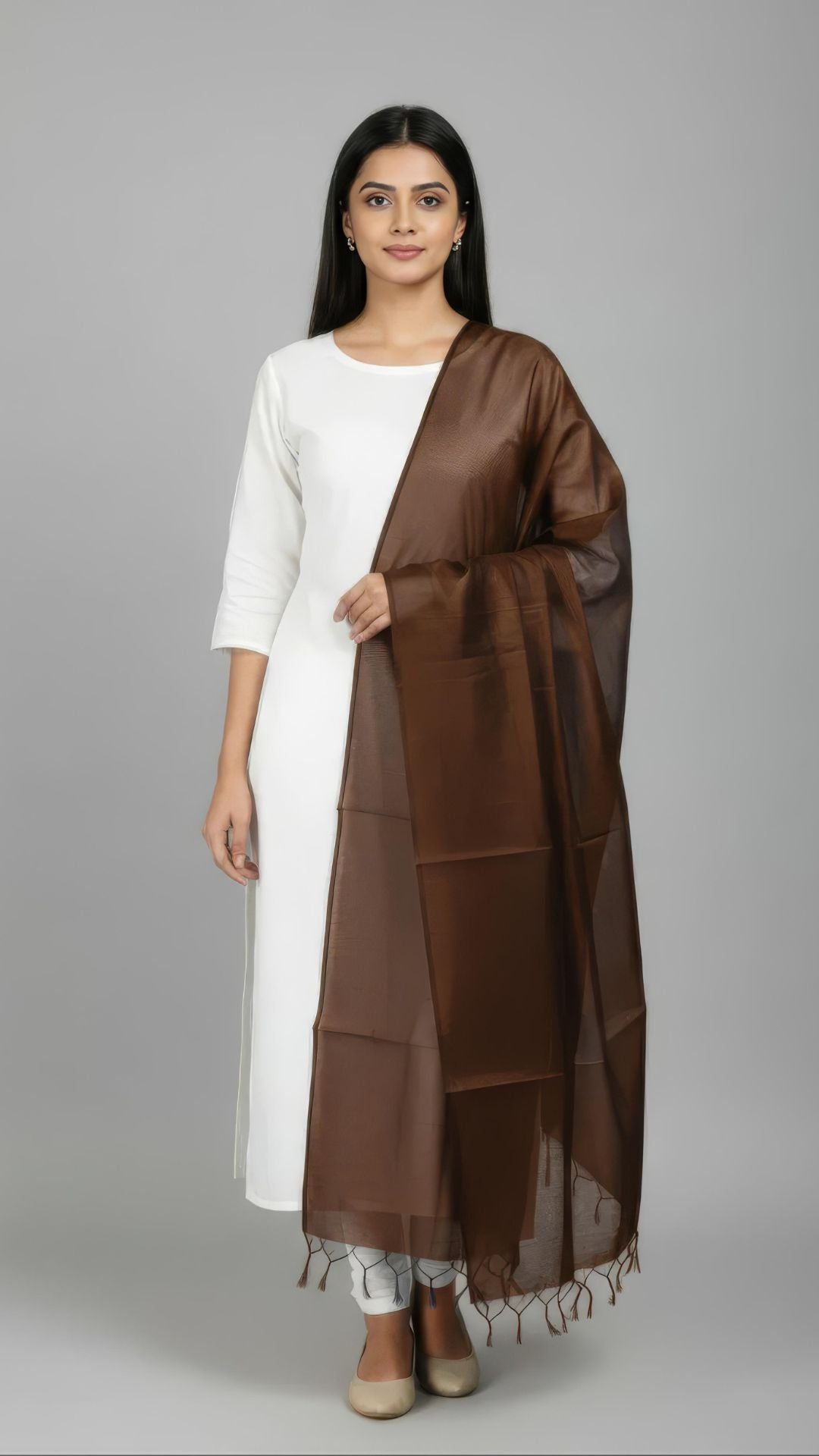 Coffee Brown Banarasi Plain Dupatta - 2.5 Mtr