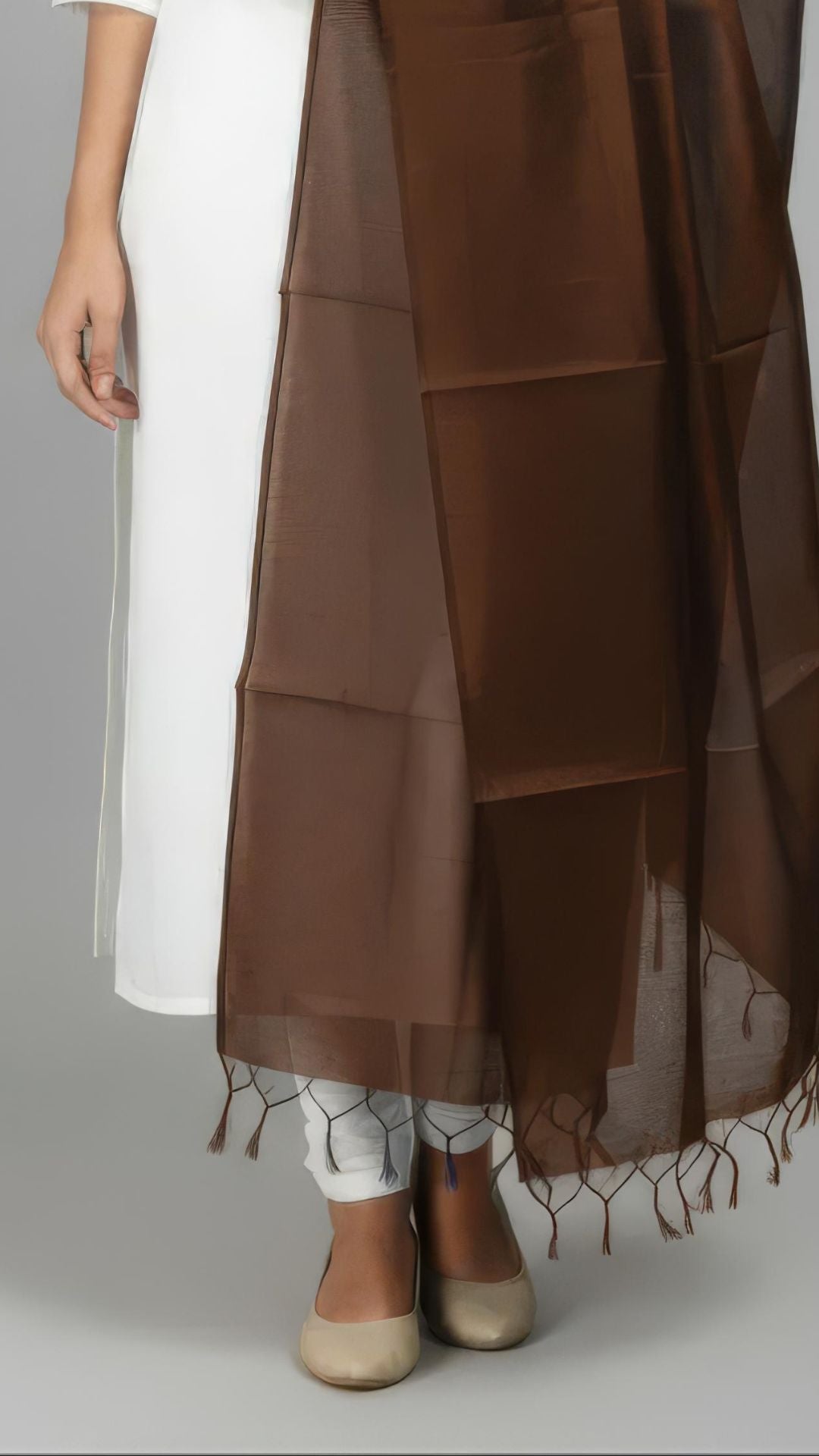 Coffee Brown Banarasi Plain Dupatta - 2.5 Mtr