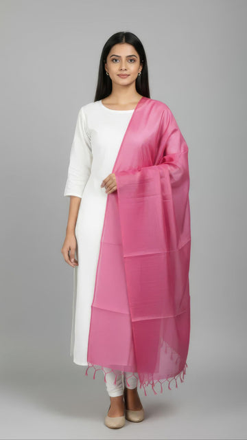 Baby Pink Banarasi Plain Dupatta - 2.5 Mtr