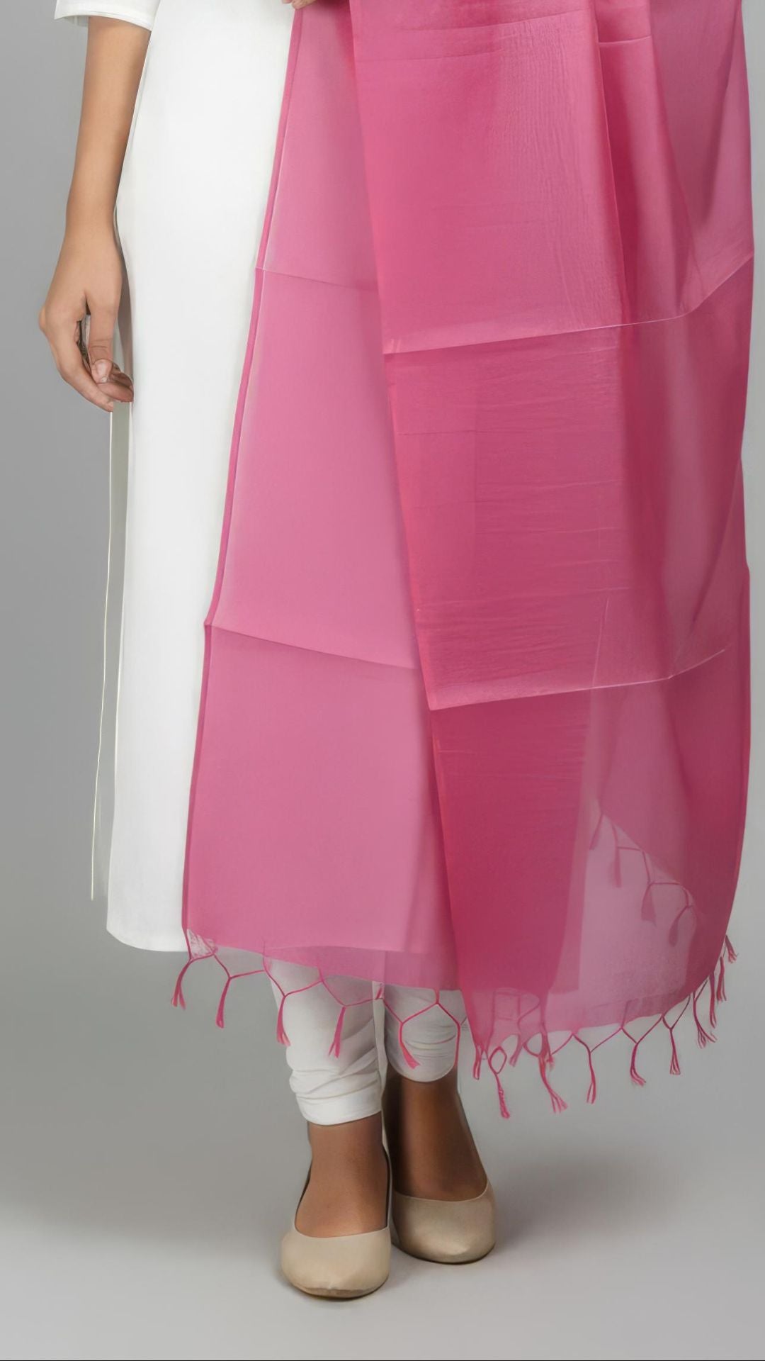 Baby Pink Banarasi Plain Dupatta - 2.5 Mtr