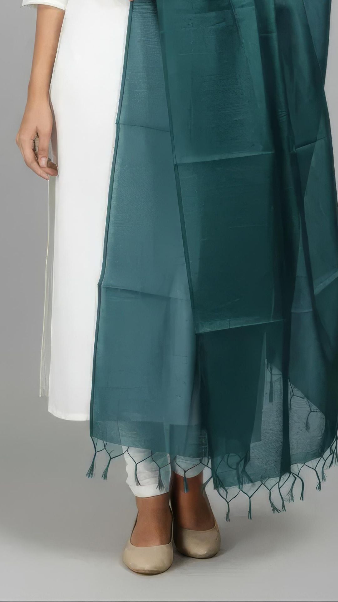 Dark Teal Green  Banarasi Plain Dupatta - 2.5 Mtr