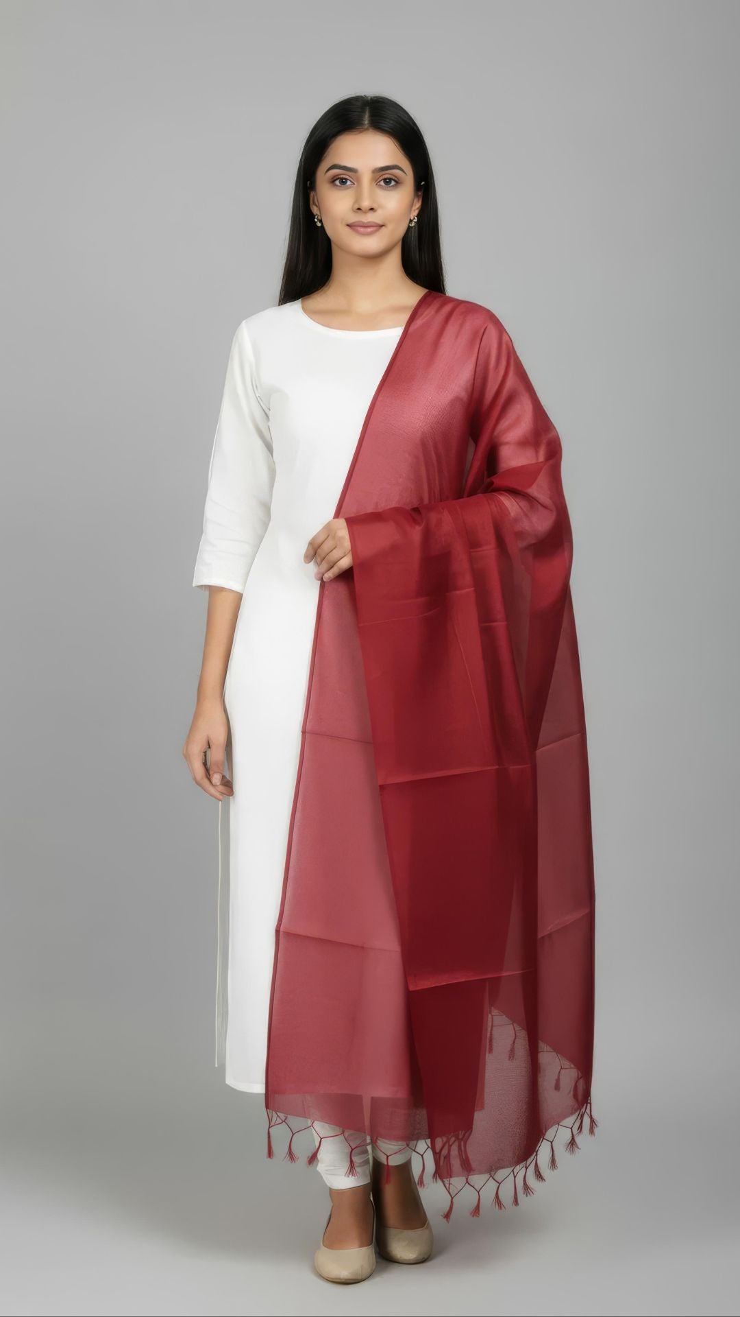 Maroon Banarasi Plain Dupatta - 2.5 Mtr