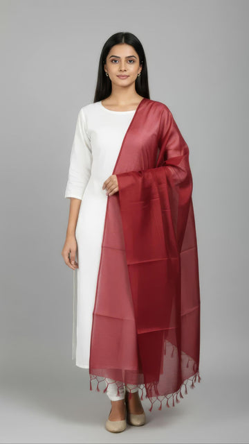 Maroon Banarasi Plain Dupatta - 2.5 Mtr