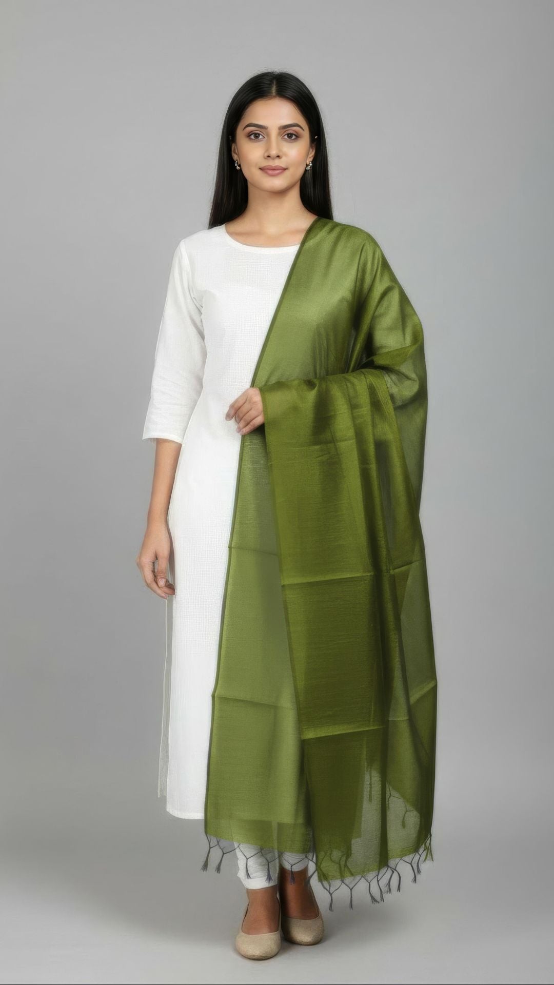 Mehandi Green Banarasi Plain Dupatta - 2.5 Mtr