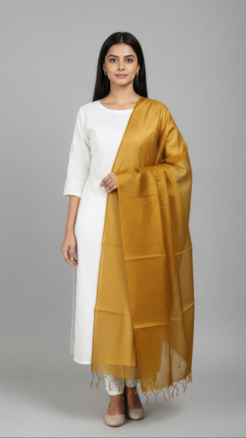 Mustard Banarasi Plain Dupatta - 2.5 Mtr