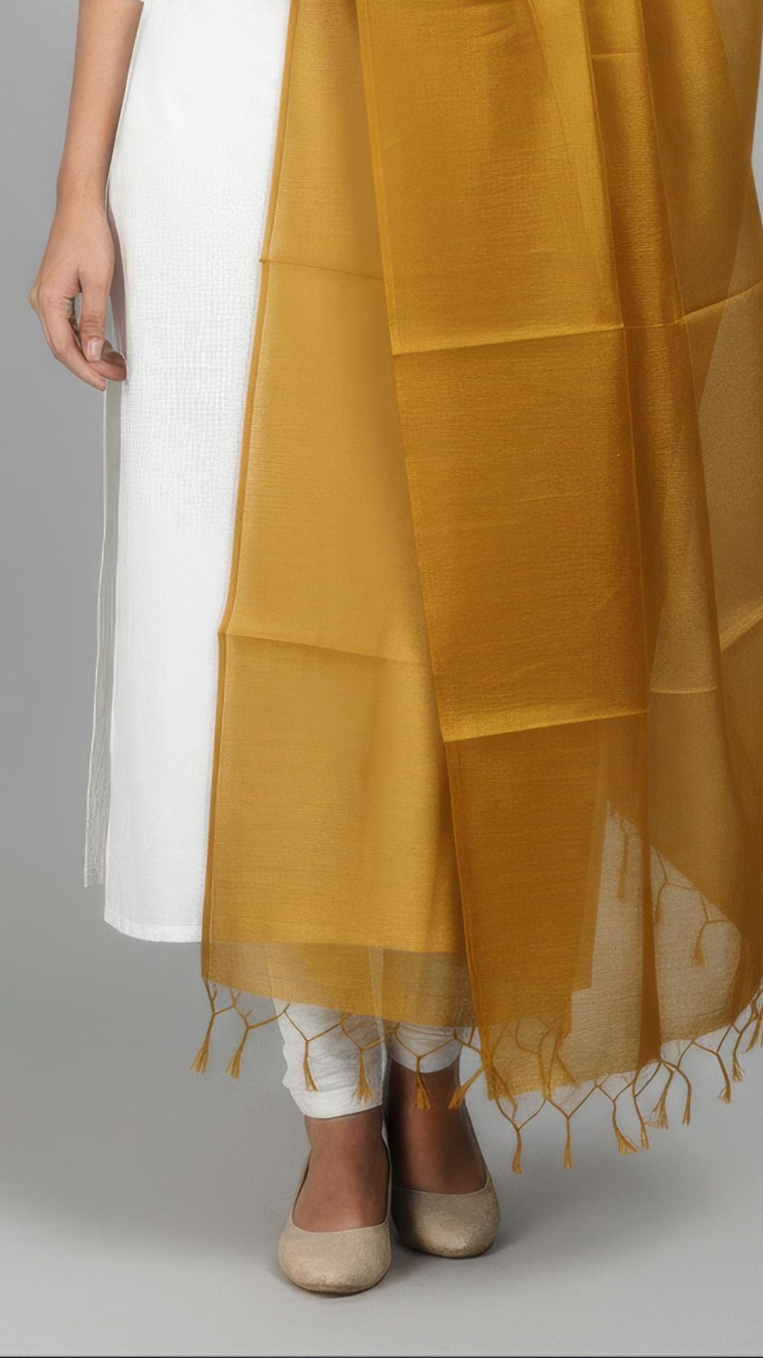 Mustard Banarasi Plain Dupatta - 2.5 Mtr