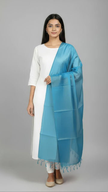 Sky Blue Banarasi Plain Dupatta - 2.5 Mtr
