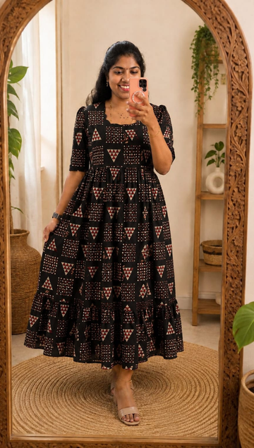 Black Ajrakh Cotton Tier Maxi -  Customization