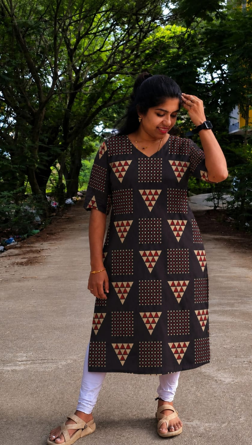 Black  Ajrakh Cotton Side Slit Kurta - Customization