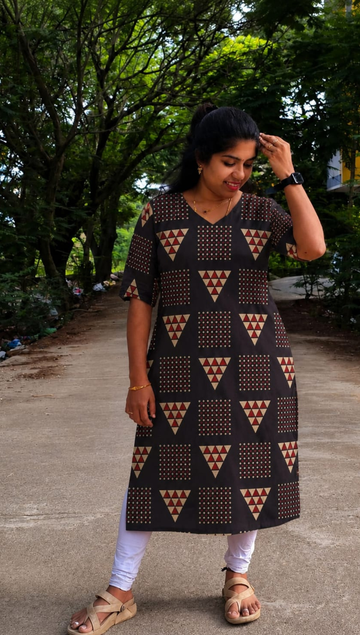 Black  Ajrakh Cotton Side Slit Kurta - Customization