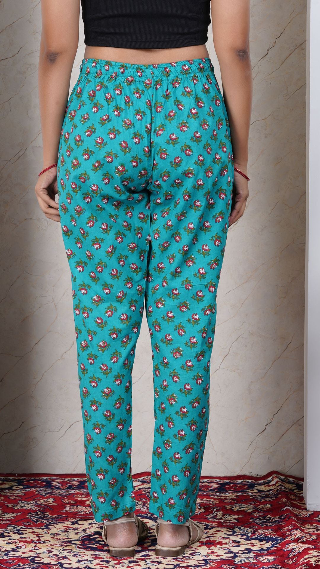 Teal Soft Printed Cotton Kurta Pant (Only Bottom)