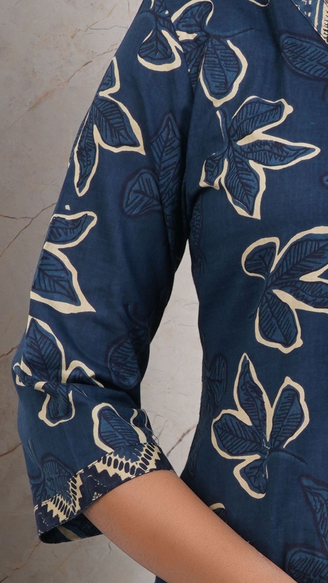 Navy Blue Soft Printed Cotton 3 Piece Kurta Set for Women | Office & Daily Wear