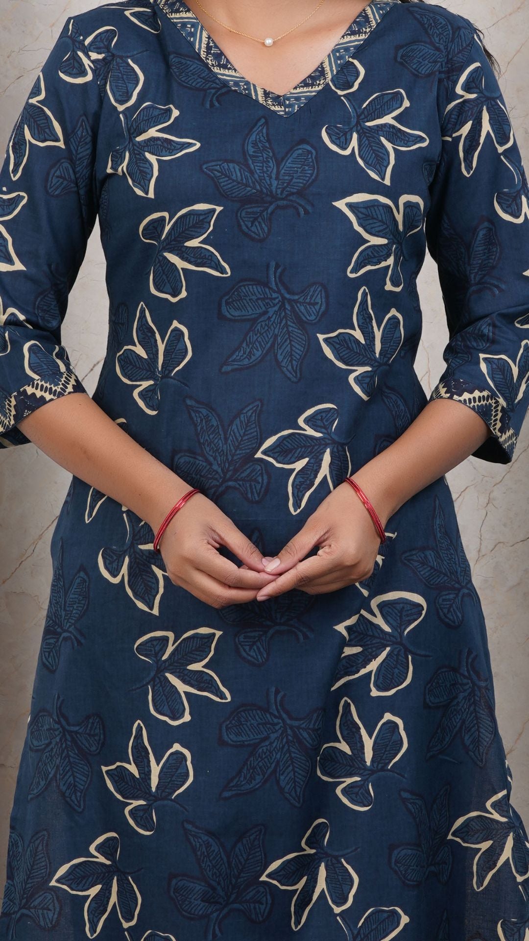 Navy Blue Soft Printed Cotton 3 Piece Kurta Set for Women | Office & Daily Wear