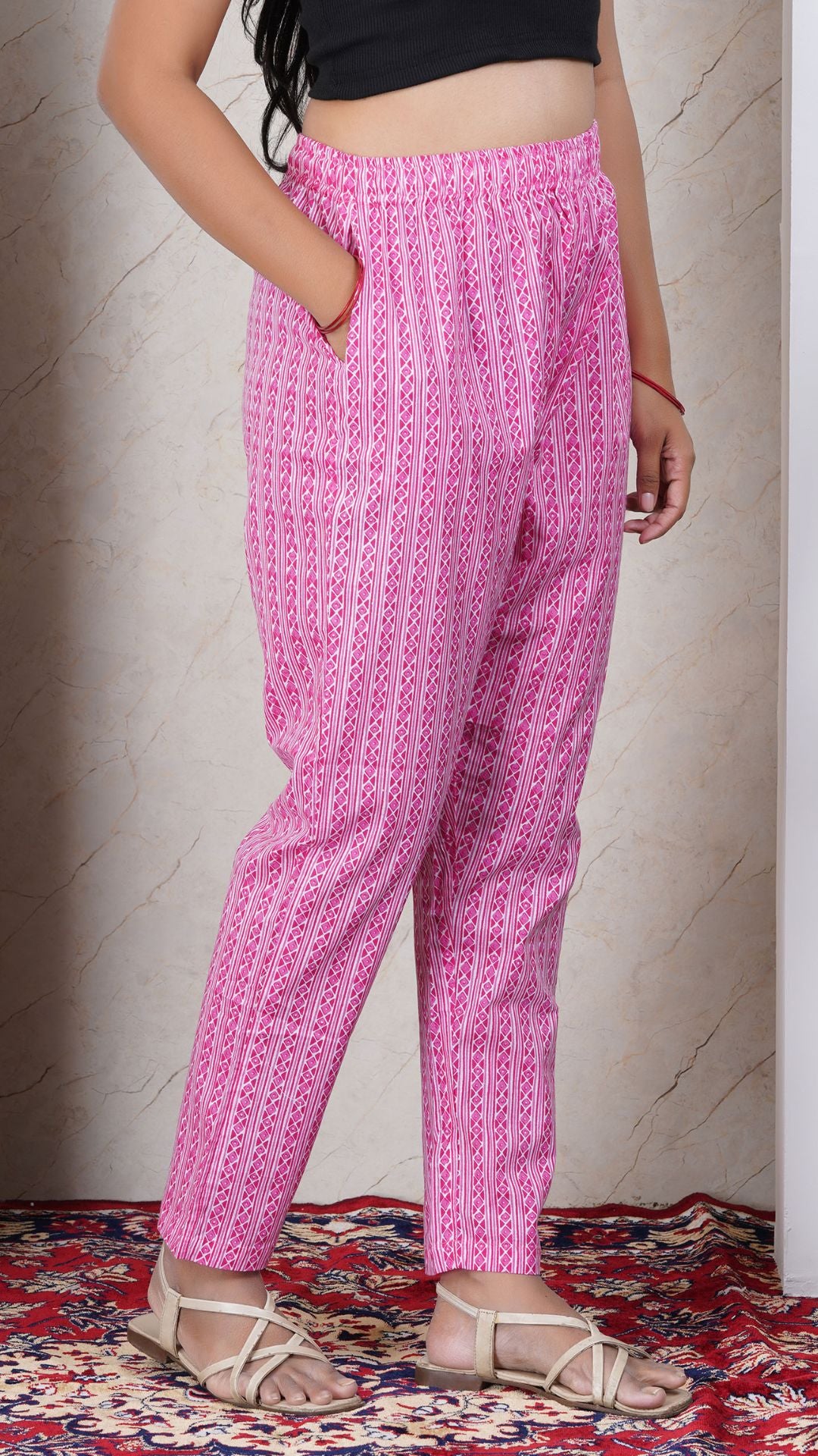 Pink Soft Printed Cotton Kurta Pant (Only Bottom)