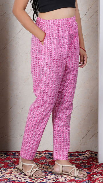 Pink Soft Printed Cotton Kurta Pant (Only Bottom)