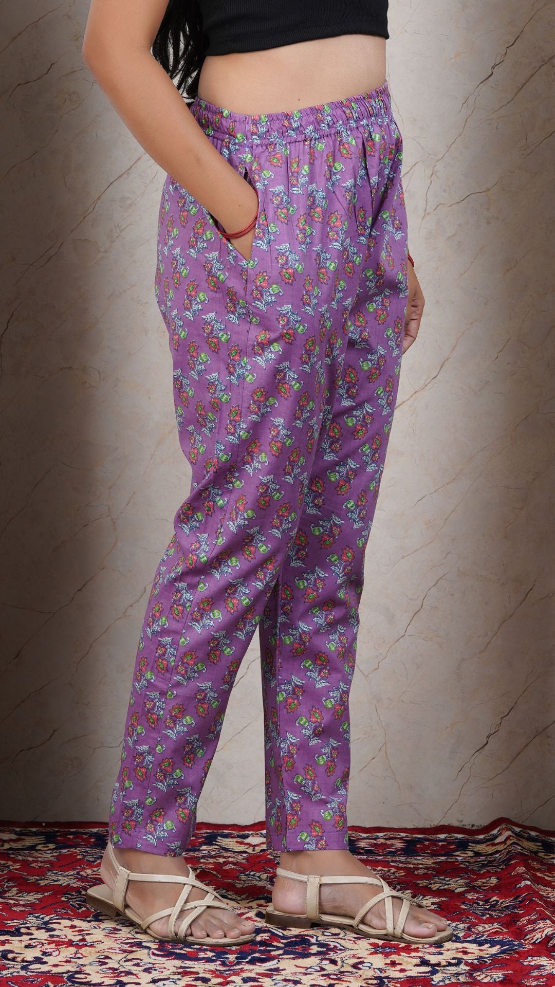 Lavender Soft Printed Cotton 3 Piece Kurta Set for Women | Office & Daily Wear