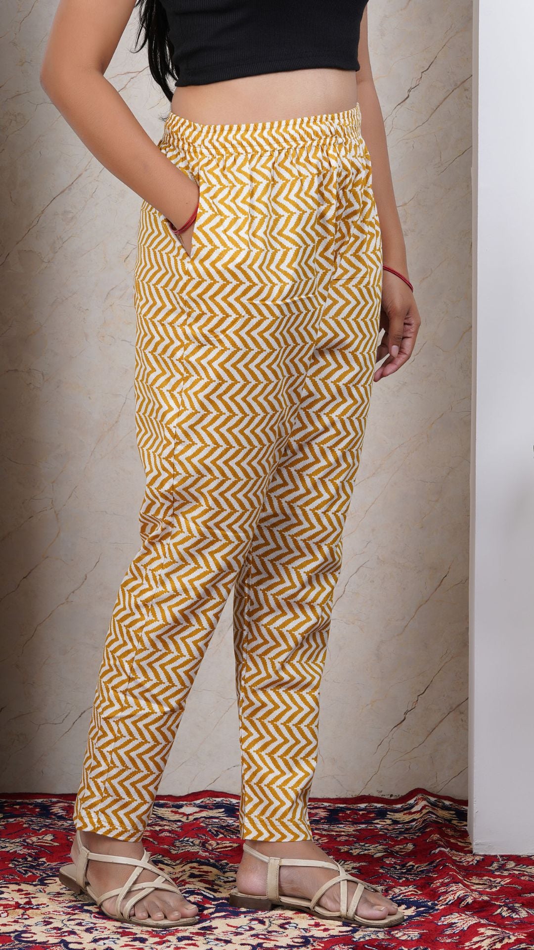 Yellow Soft Printed Cotton Kurta Pant (Only  Bottom)