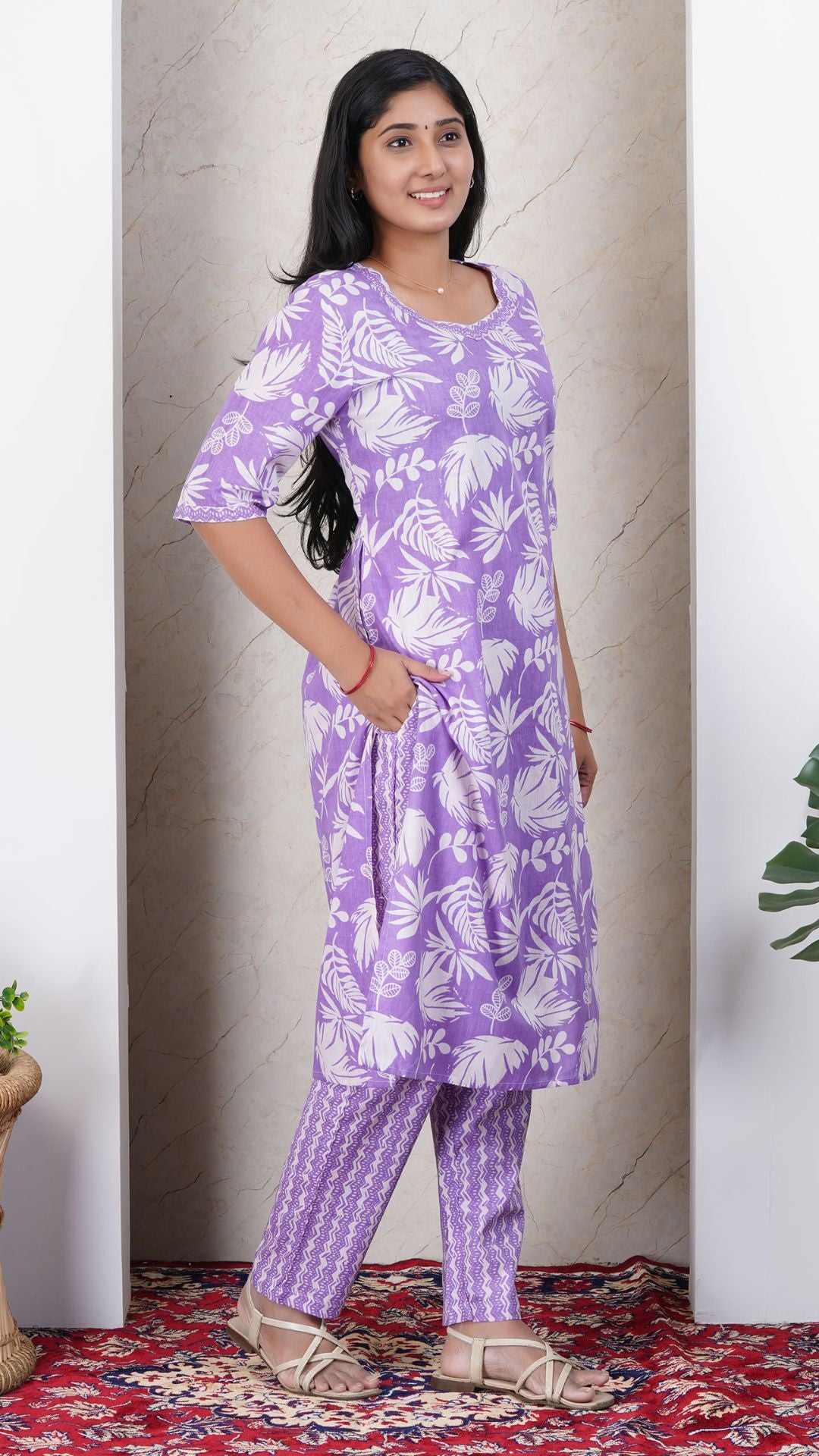 Light Lavender  Soft Printed Cotton Kurta Set for Women | Office & Daily Wear