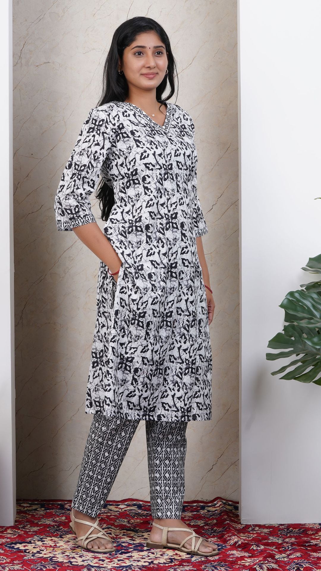 Black Soft Printed Cotton 3 Piece Kurta Set for Women | Office & Daily Wear