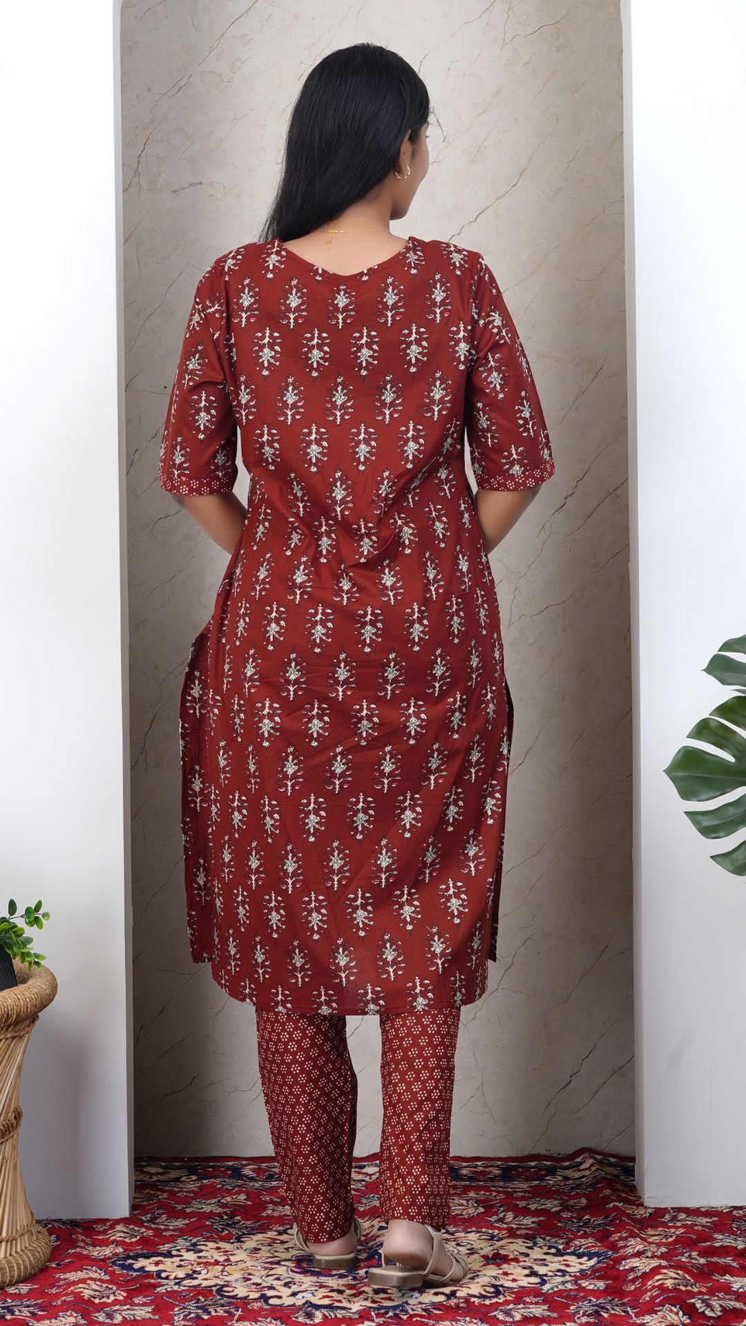 Maroon Soft Printed Cotton Side Slit Kurta  (Only Kurta )