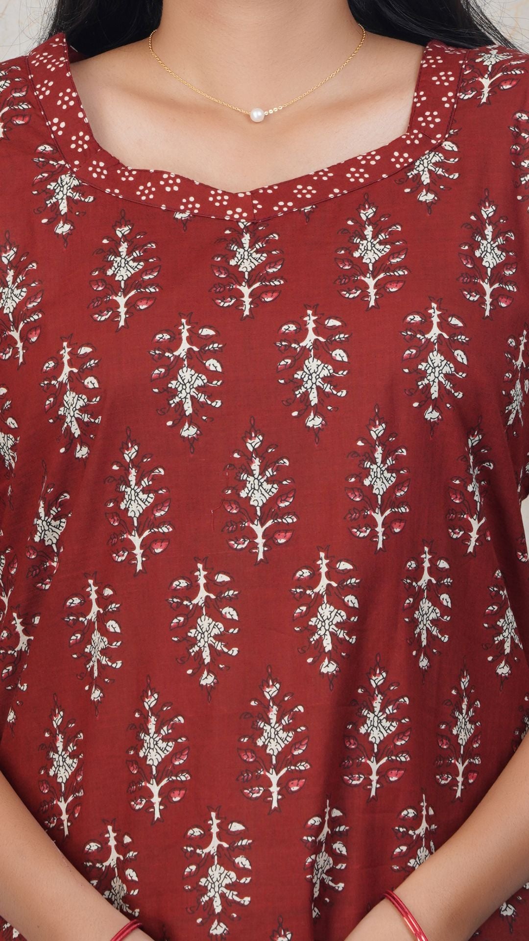 Maroon Soft Printed Cotton Side Slit Kurta  (Only Kurta )