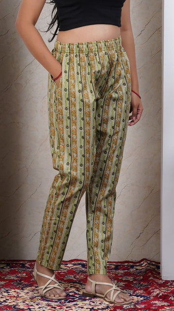 Green Soft Printed Cotton Kurta Pant  (Only Bottom)