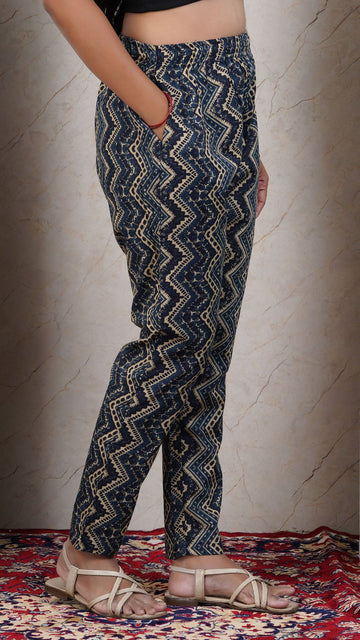 Navy Blue Soft Printed Cotton Kurta Pant (Only Bottom )