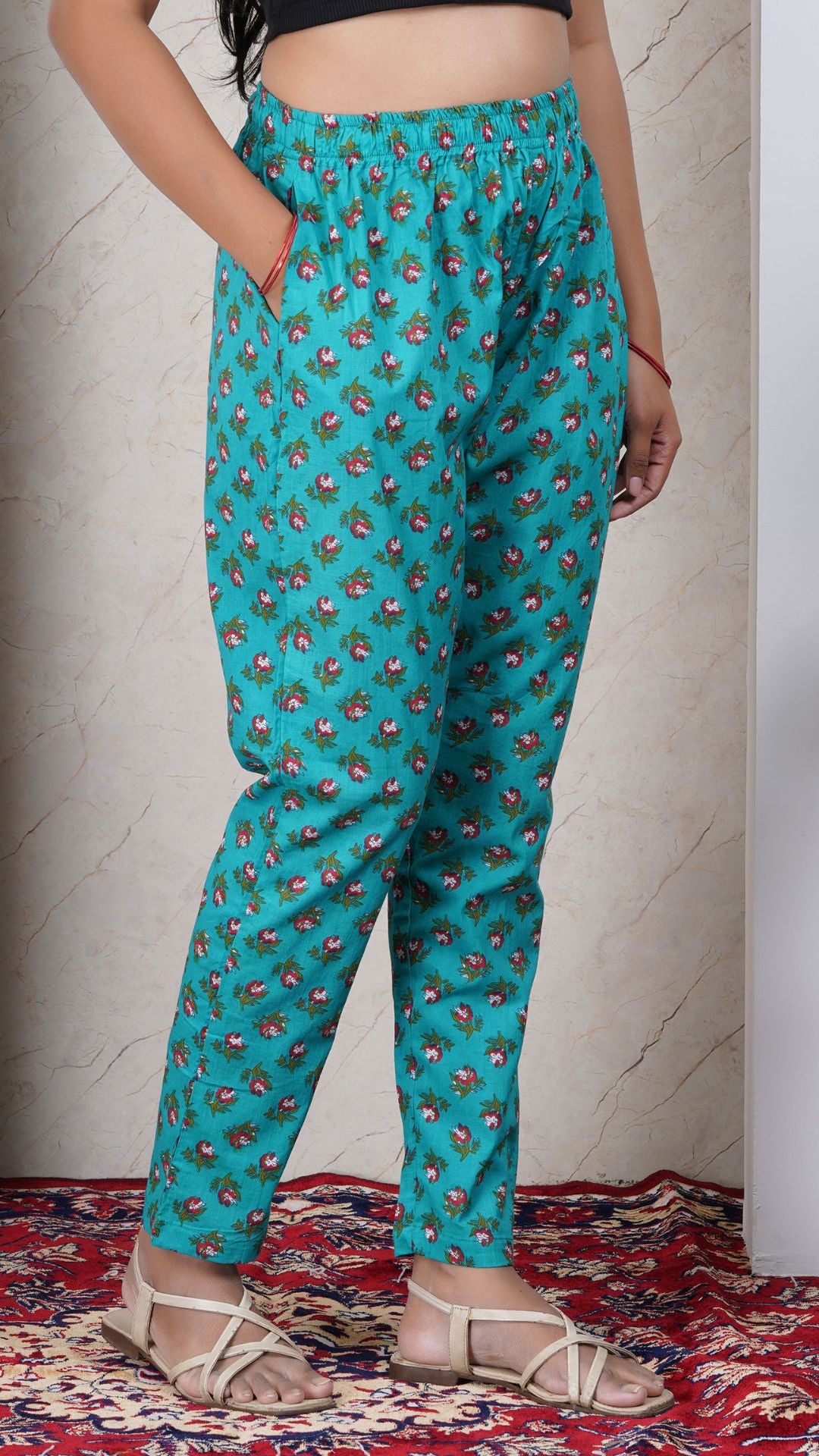 Teal Soft Printed Cotton Kurta Pant (Only Bottom)