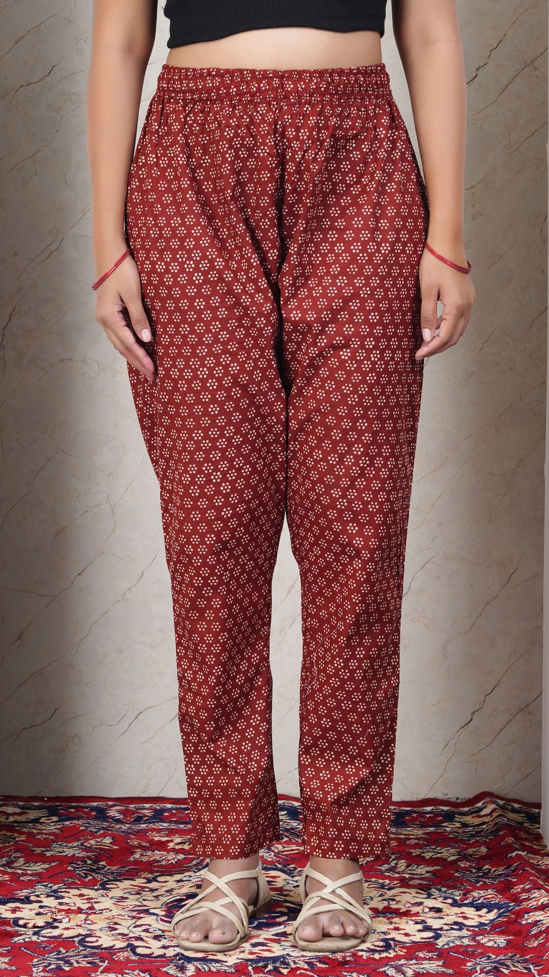 Maroon Soft Printed Cotton Kurta Pant (Only Bottom)