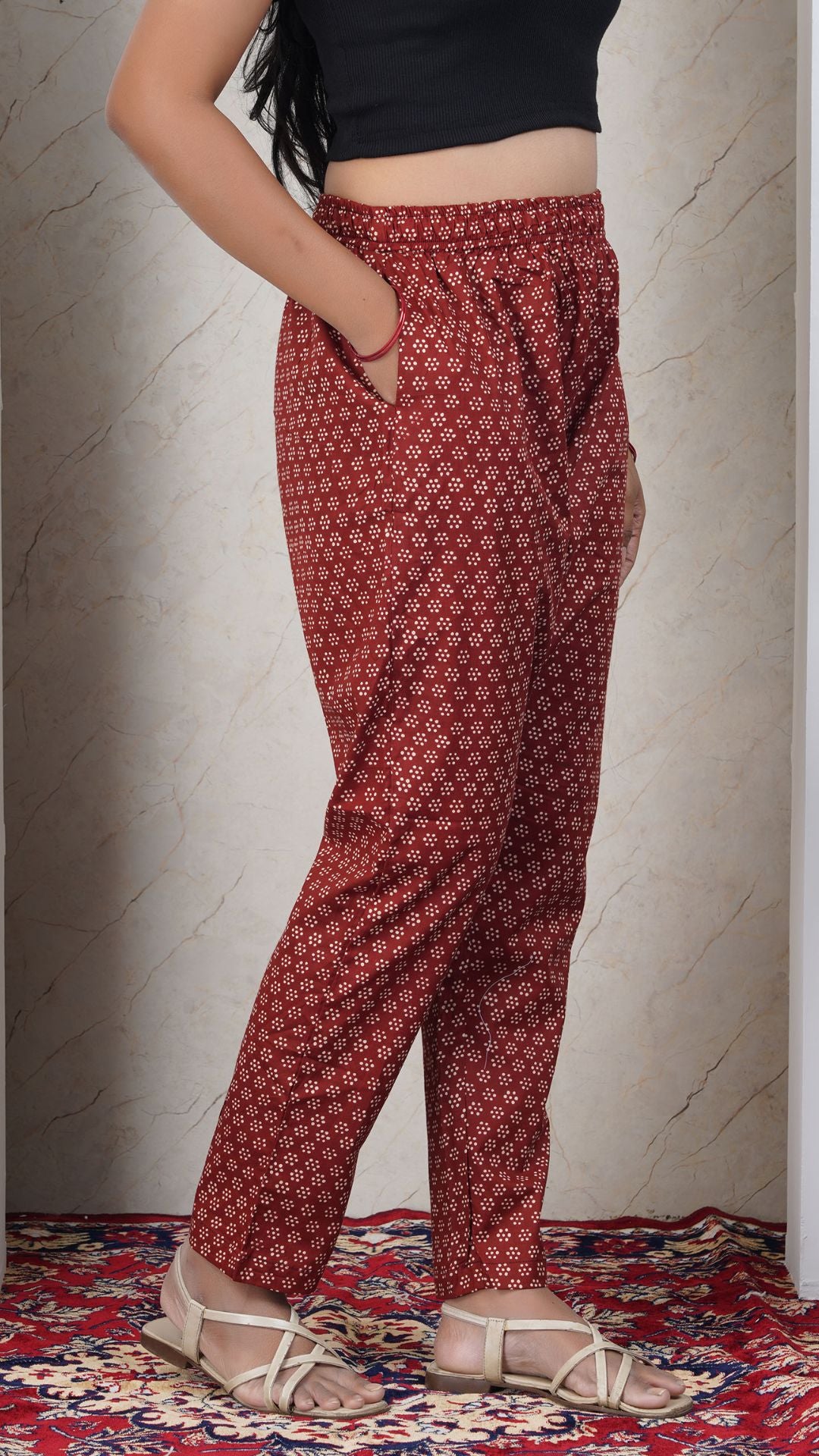 Maroon Soft Printed Cotton Kurta Pant (Only Bottom)