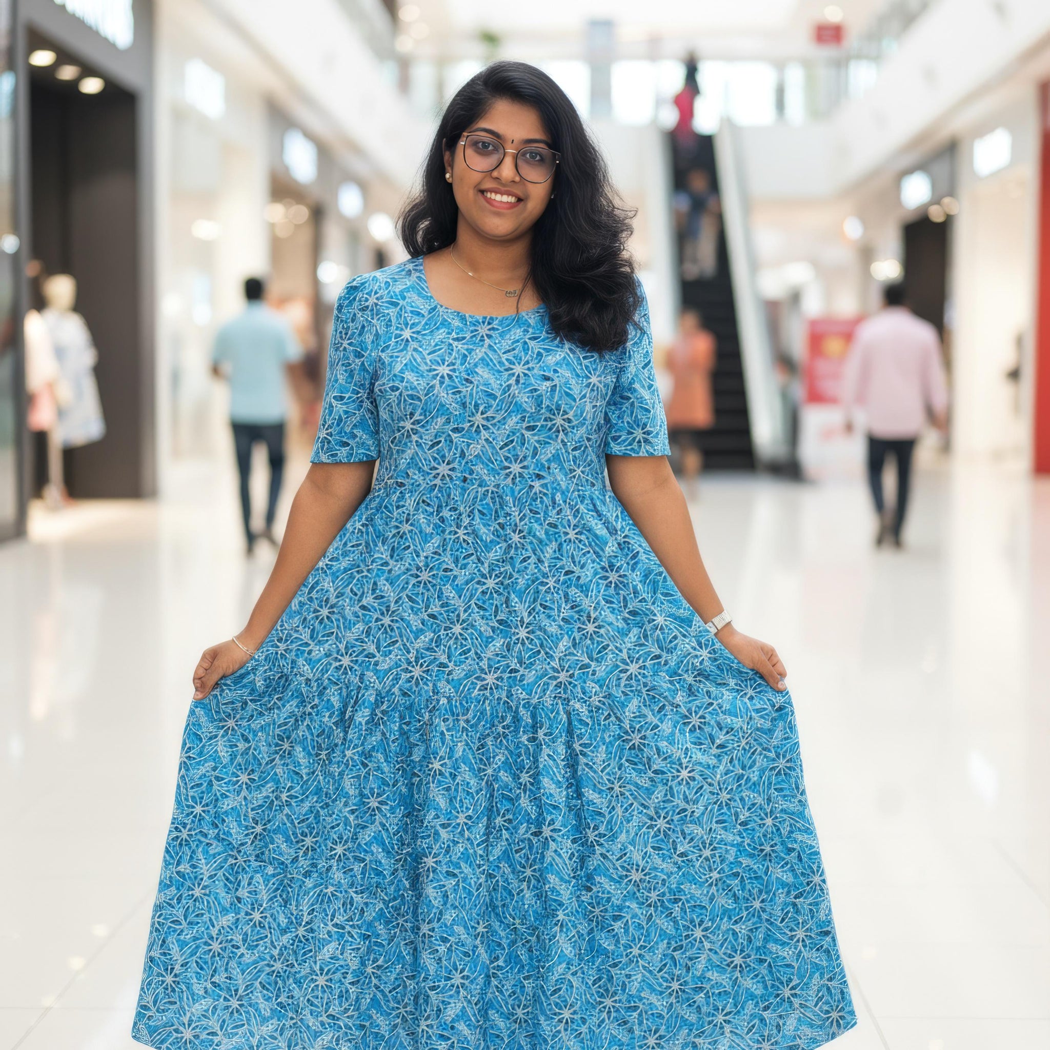 Sky Blue  Hand Block Printed Cotton Maxi Dress