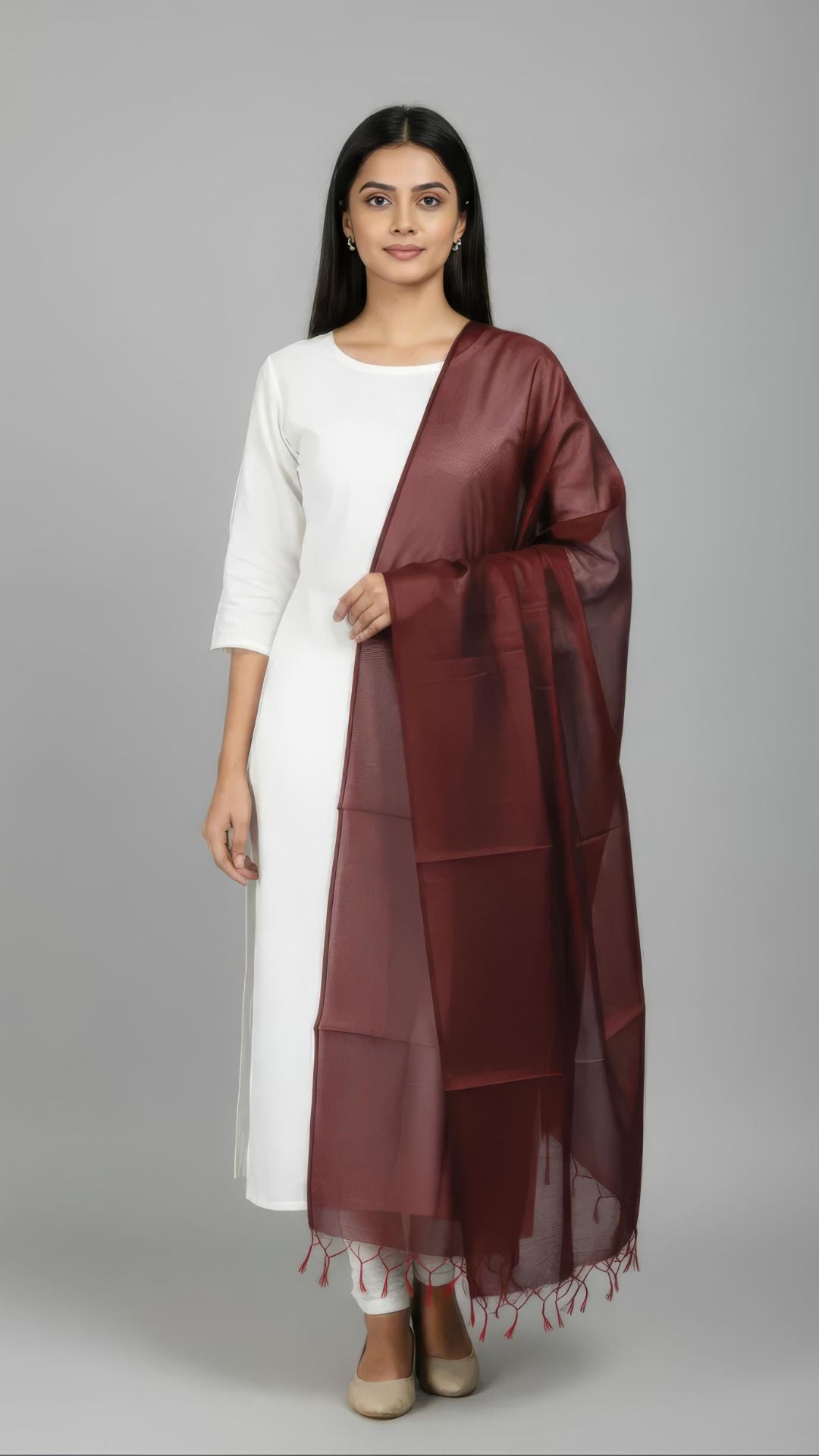 Dark  Brown Banarasi Plain Dupatta - 2.5 Mtr