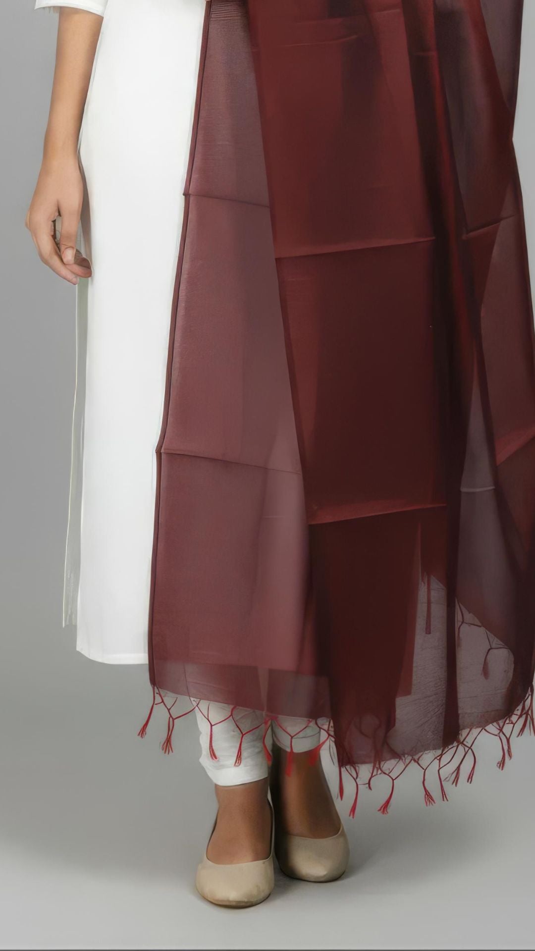 Dark  Brown Banarasi Plain Dupatta - 2.5 Mtr