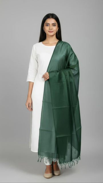 Bottle Green Banarasi Plain Dupatta - 2.5 Mtr