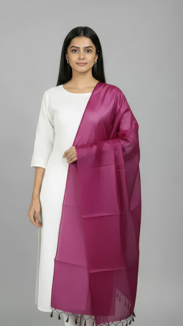 Magenta  Banarasi Plain Dupatta - 2.5 Mtr