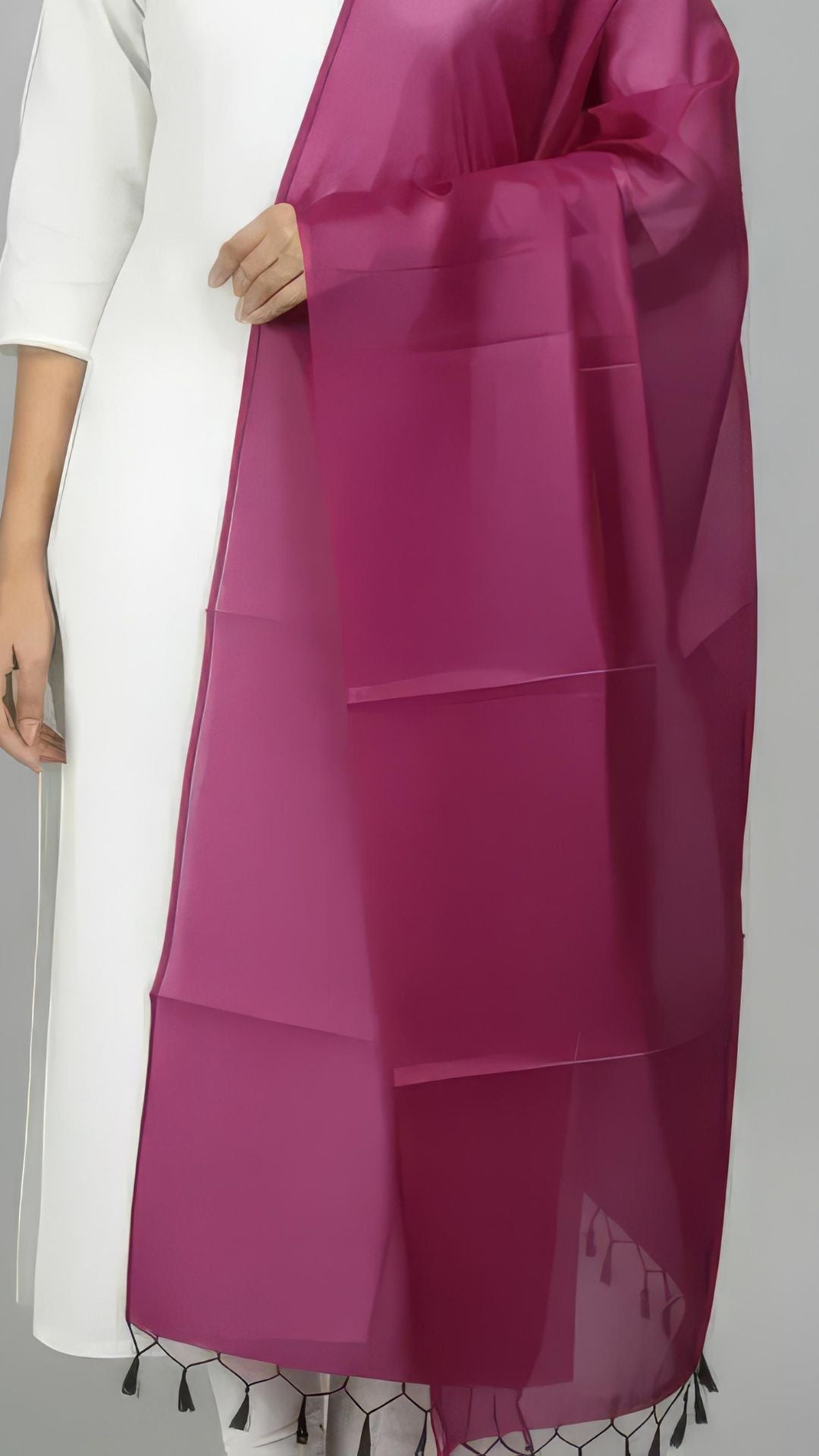 Magenta  Banarasi Plain Dupatta - 2.5 Mtr