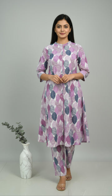 Purple Cotton Flex Aline Co-Ord Set for Women | Office & Daily Wear
