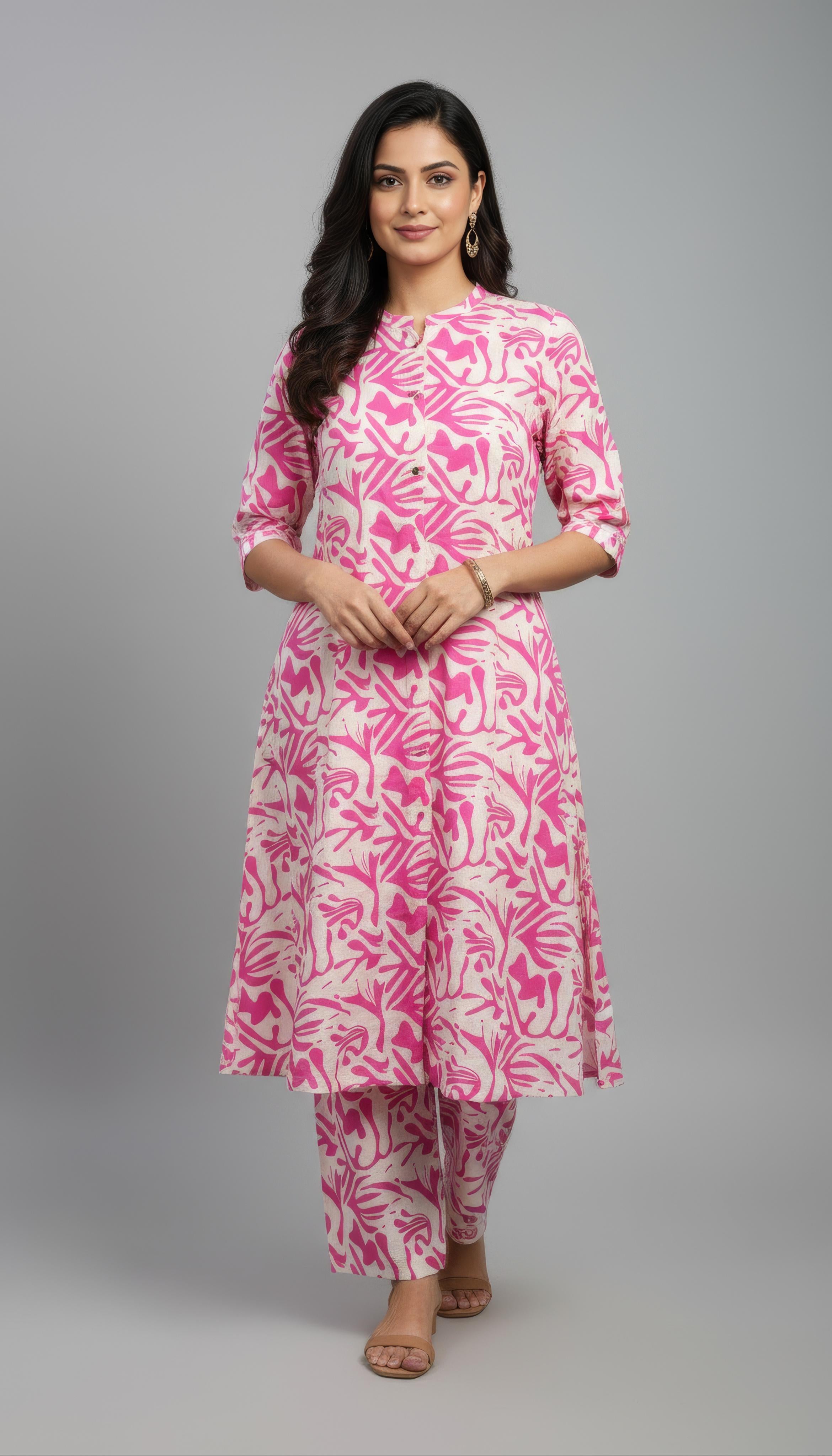 Light Pink Cotton Flex A-Line Co-Ord Set