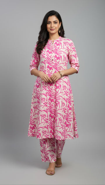 Light Pink Cotton Flex A-Line Co-Ord Set